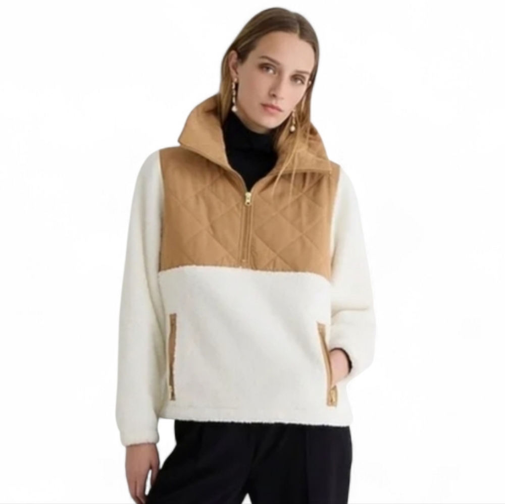 J CREW Quilted sherpa fleece half-zip pullover Sz M
